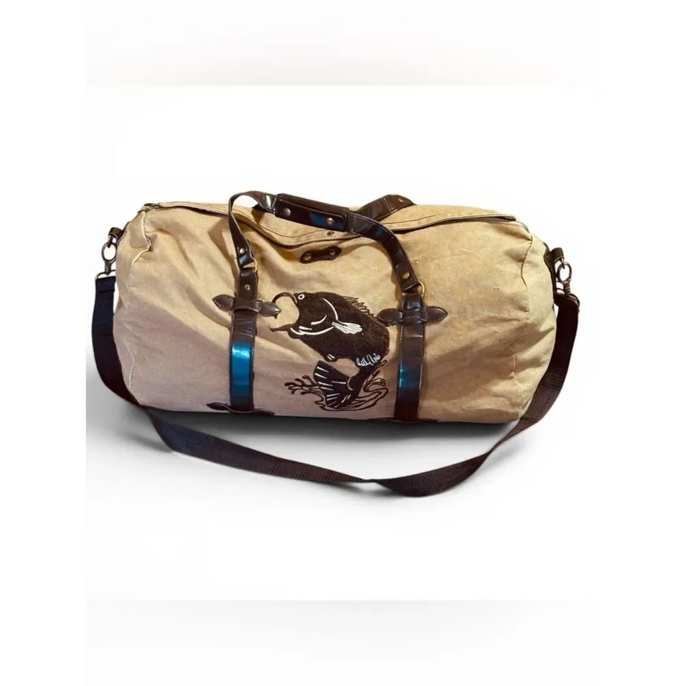 Men's Canvas Duffle Bag w/ Embroidered Bass Hunting Fishing Camping Carry on